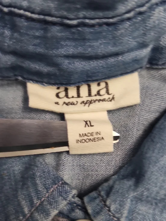 a.n.a Light Blue Denim Button-Front Short Sleeve Shirt - Picture 2 of 6